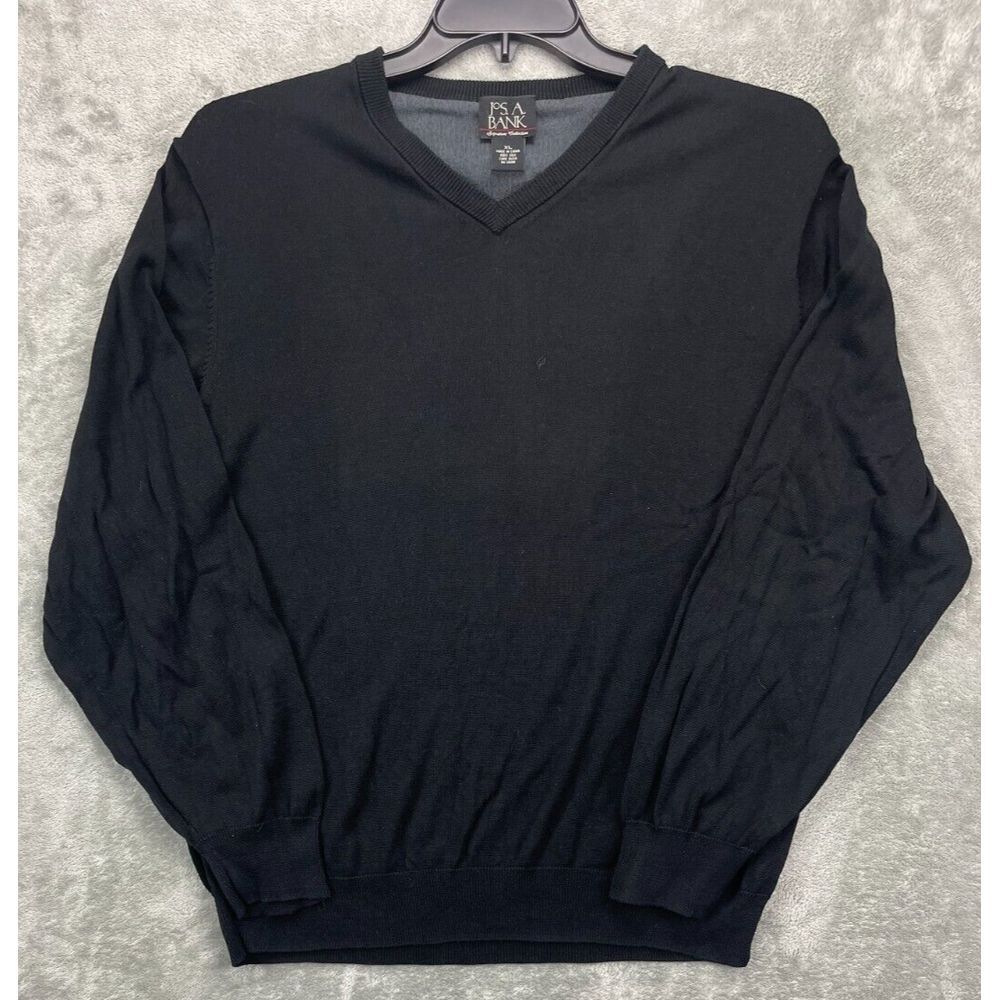 Jos A Bank Signature Men's Sweatshirt 100% Silk XL‎ Black V-Neck Pullover